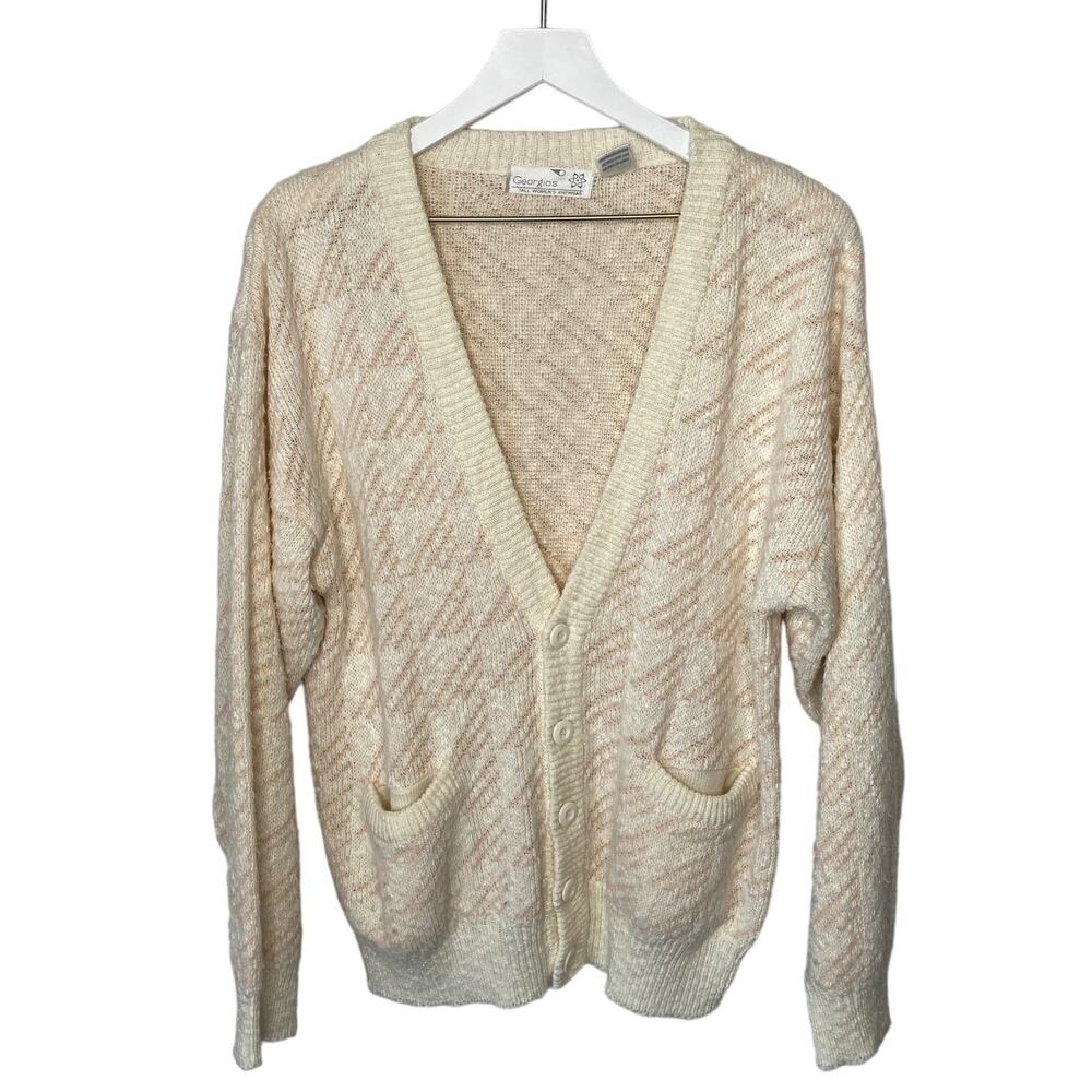 Vintage Oversized Pink Textured Granny Cardigan - Women's Size S